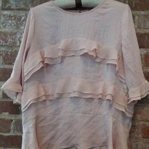 WHO WHAT WEAR Pink Semi-Sheer Blouse Tunic Top Ruffles Women Size S